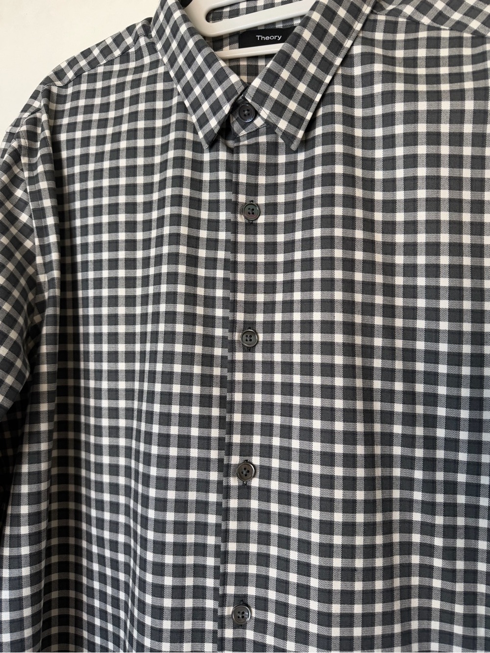 Theory Rammy NP Ombre Gingham Plaid Button Front Shirt XL Black Gray - Picture 5 of 11